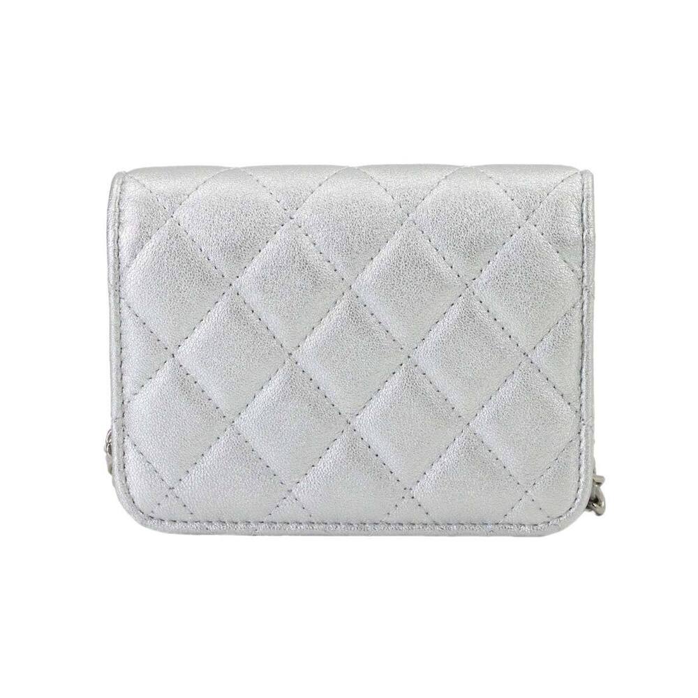 CHANEL Silver Lambskin Leather Shoulder Bag - Picture 2 of 8